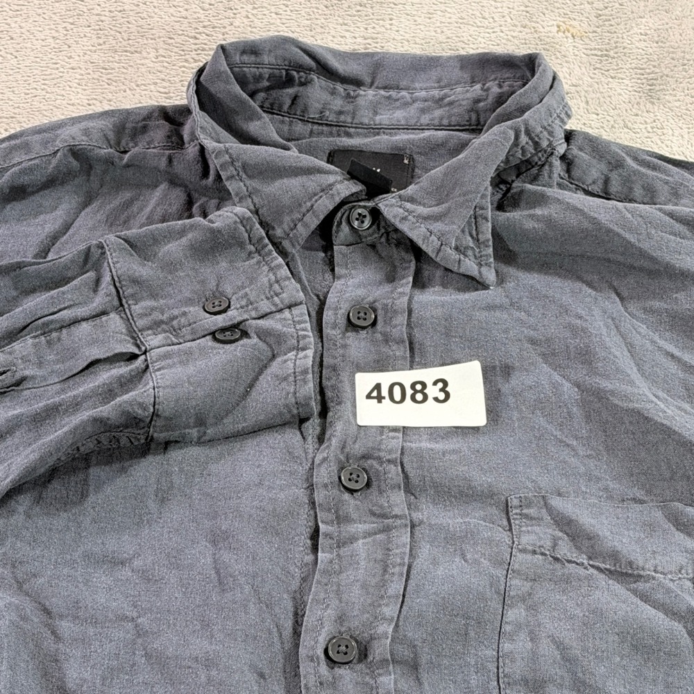 H&M Button Down Shirt Mens Large Gray Linen Lyocell Relaxed Fit Long Sleeve